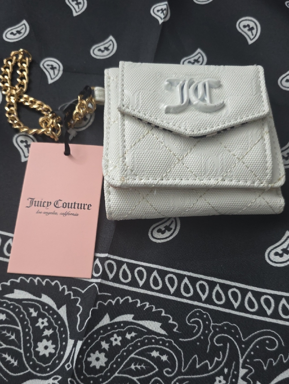 Juicy Couture Cream Quilted Mini Wallet with Gold Chain